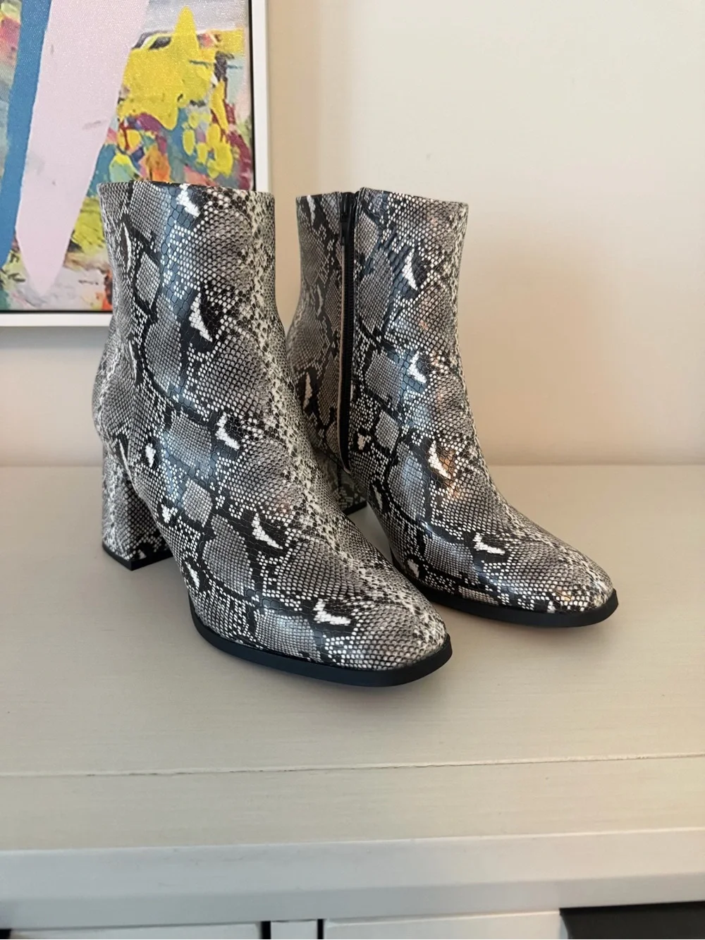 Madden Girl Grey & Black Snakeprint Booties, Size 8
